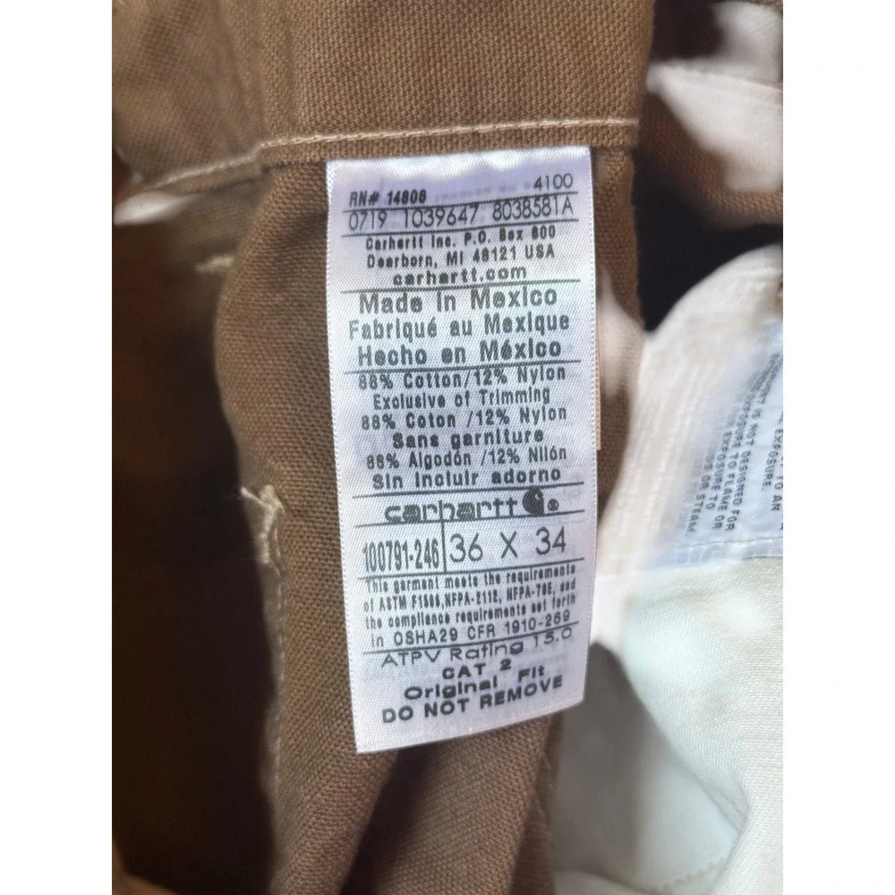 Carhartt FR Flame Resistant Work Pants Mens 36x34 Brown Carpenter CAT 2 - Picture 8 of 9
